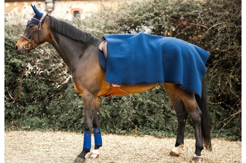 Tacante, carré de laine cheval  INFI-KNIT, bleu marine et bleu roi - couvre reins laine
