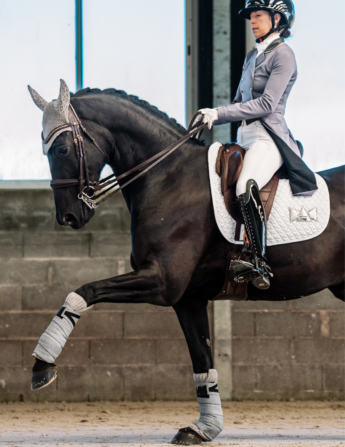 Tapis de selle INFI-KNIT dressage blanc et gris