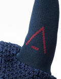Navy INFI-KNIT ear net with a burgundy A